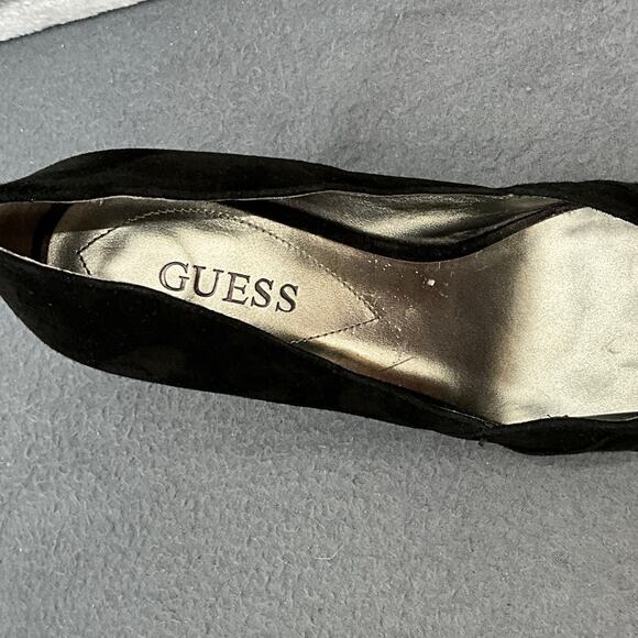 Guess 90s Y2K Dressy Black Suede Peep Toe Stiletto Heel Women 9 - Picture 7 of 8